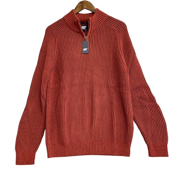 NEW Lands' End Men's M Drifter Half-Zip Sweater Ribbed Rust Red Cotton - Picture 1 of 10